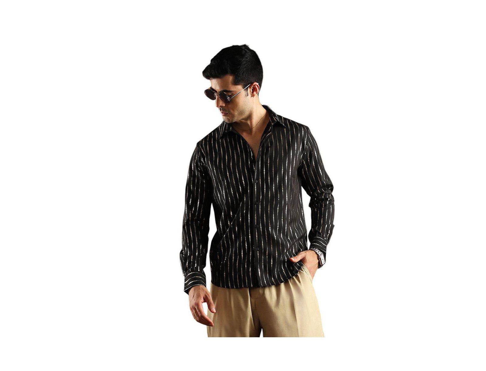 Campus Sutra Men's Metallic-Vined Shirt