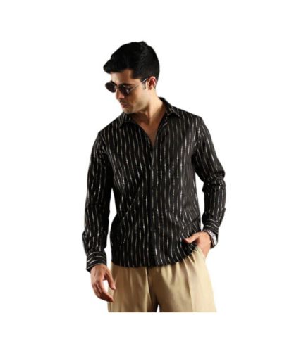 Campus Sutra Men's Metallic-Vined Shirt