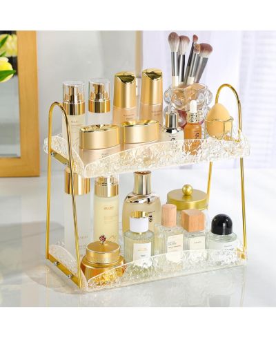 YIGII 2-Tier Bathroom Counter Organizer, Acrylic Makeup Organizer for Vanity, Bathroom Perfume Organizer Tray, Clear Skincare Organizer Countertop