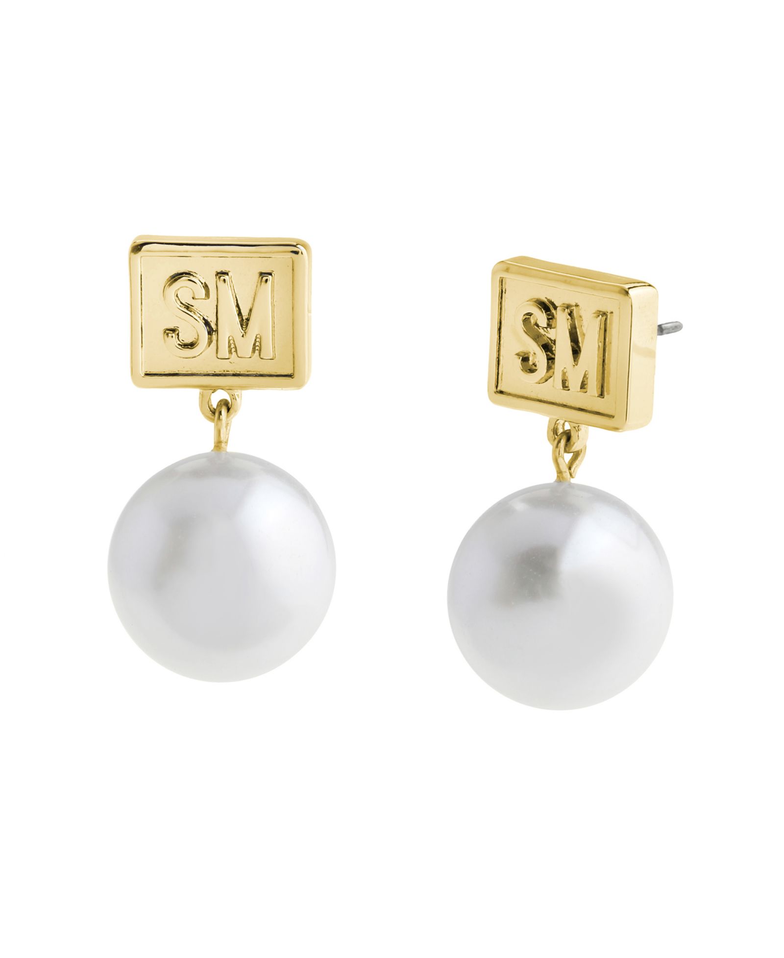Серьги Steve Madden Faux Cultured Pearl Signature Logo Drop