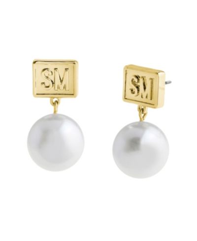 Серьги Steve Madden Faux Cultured Pearl Signature Logo Drop