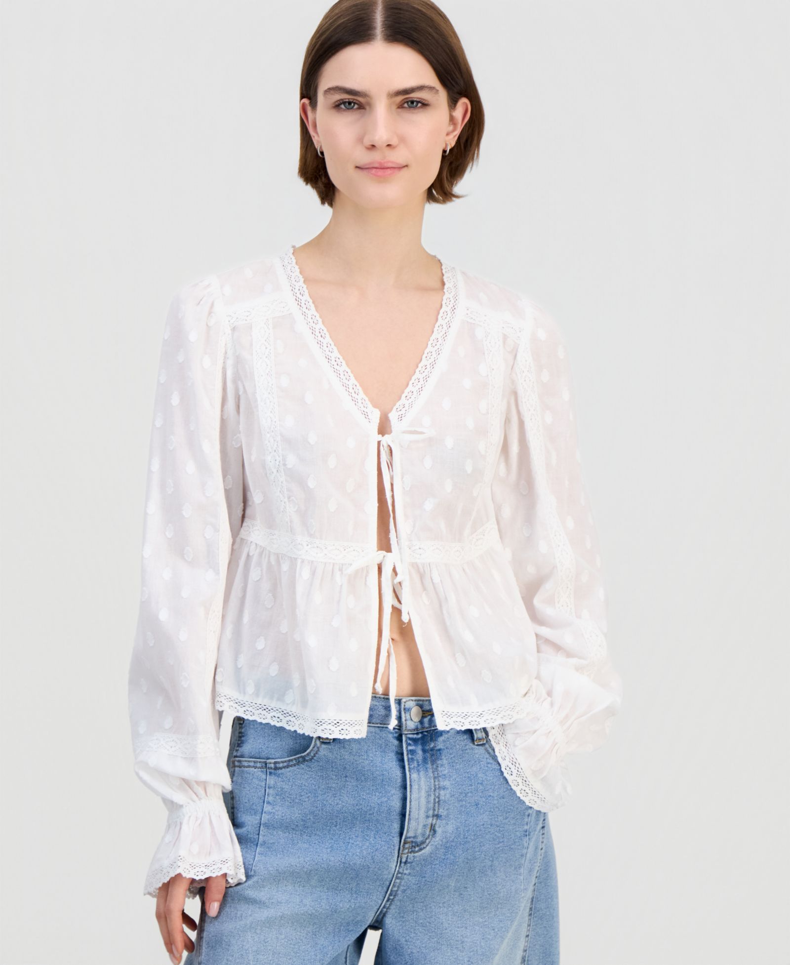 And Now This Women's Cotton Lace-Trim Tie-Front Top, Macy's Exclusive