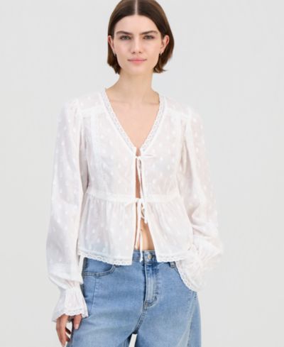 And Now This Women's Cotton Lace-Trim Tie-Front Top, Macy's Exclusive