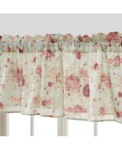 Greenland Home Antique Rose Floral Pinstripe with Dainty Scrolling Embellishments Valance 84"x19" Blue