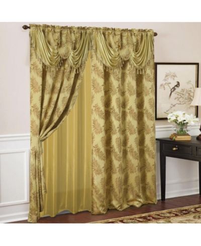Olivia Gray Ramallah Trading Palm Floral Textured Jacquard Single Rod Pocket Curtain Panel - 54 x 84, Gold