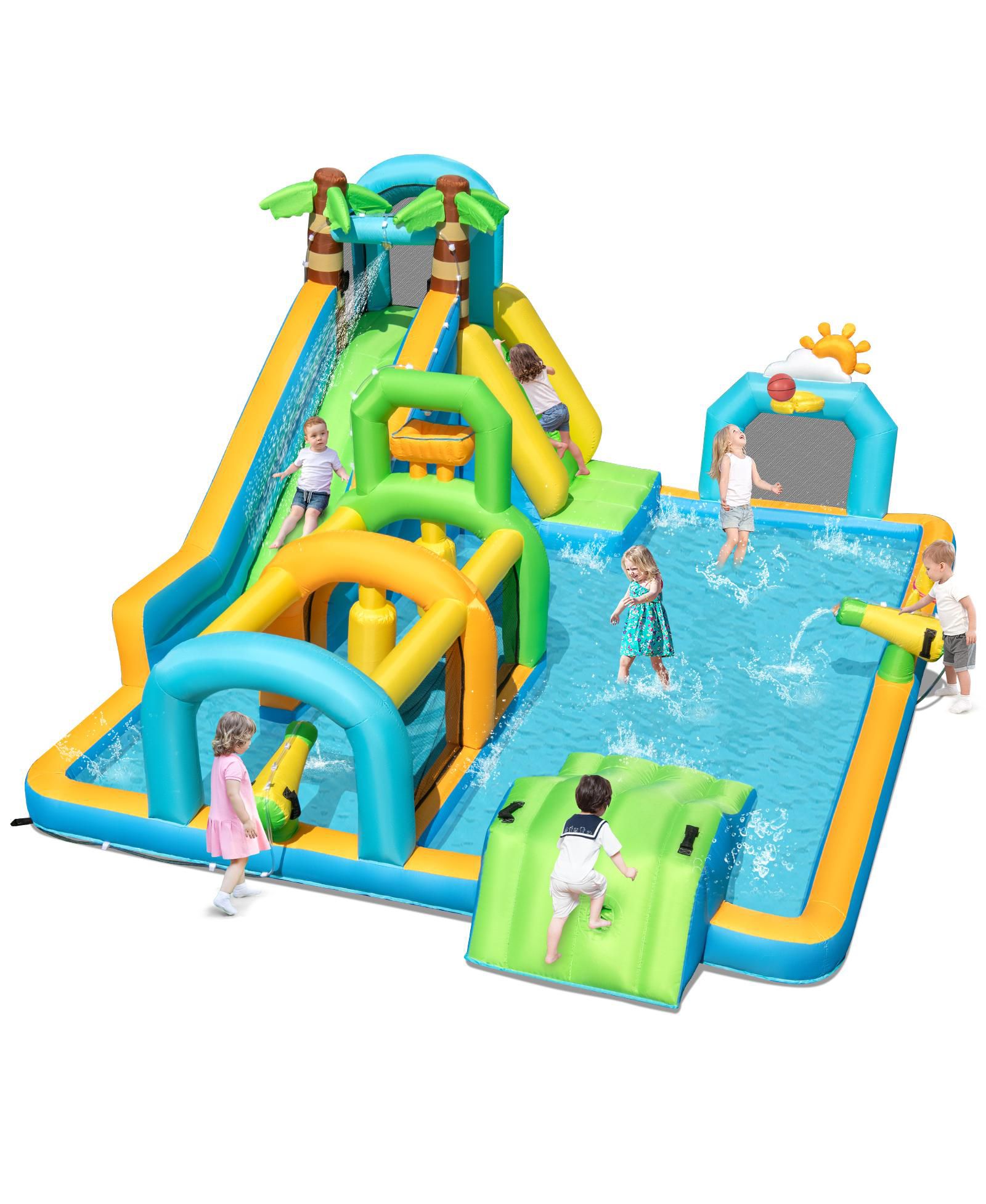 Skonyon Tropical Dual Slide Aqua Park Inflatable Water Slide, Accommodates Up to 5 Children, Ages 3-12