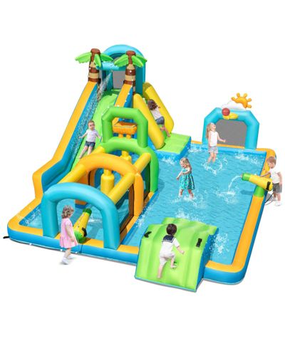 Skonyon Tropical Dual Slide Aqua Park Inflatable Water Slide, Accommodates Up to 5 Children, Ages 3-12