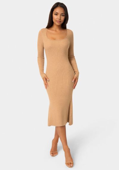 Bebe Women's Long Sleeve Scoop Neck Sweater Midi Dress