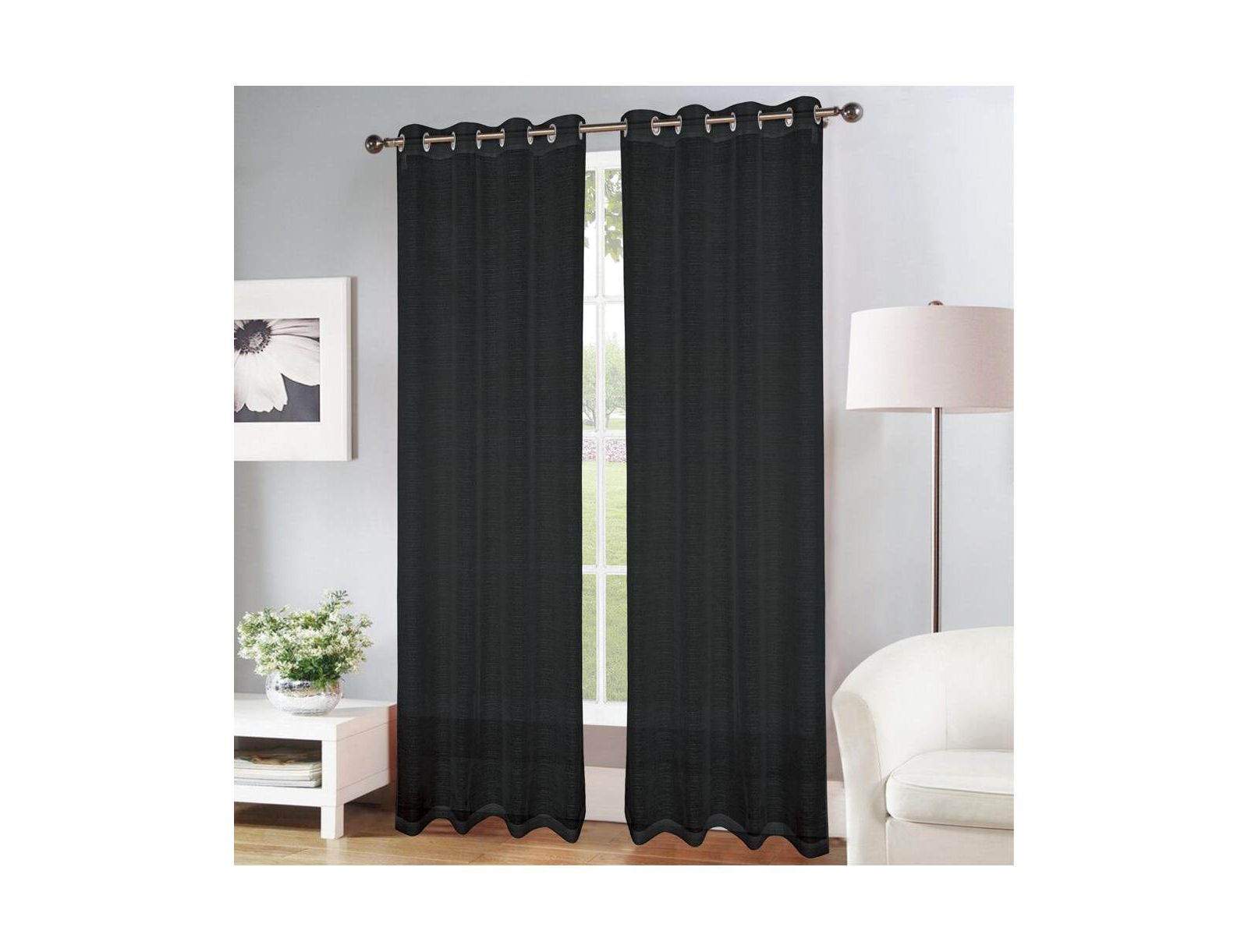 Olivia Gray шторы Erica Doily Stripe Grommet Panel, 54x90", Black