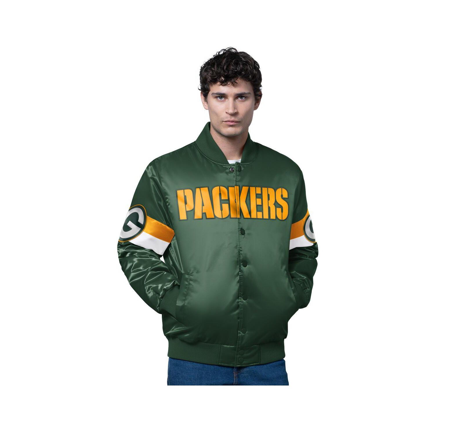 Starter Men's Green Green Bay Packers Triple Option Satin Varsity Full-Snap Jacket