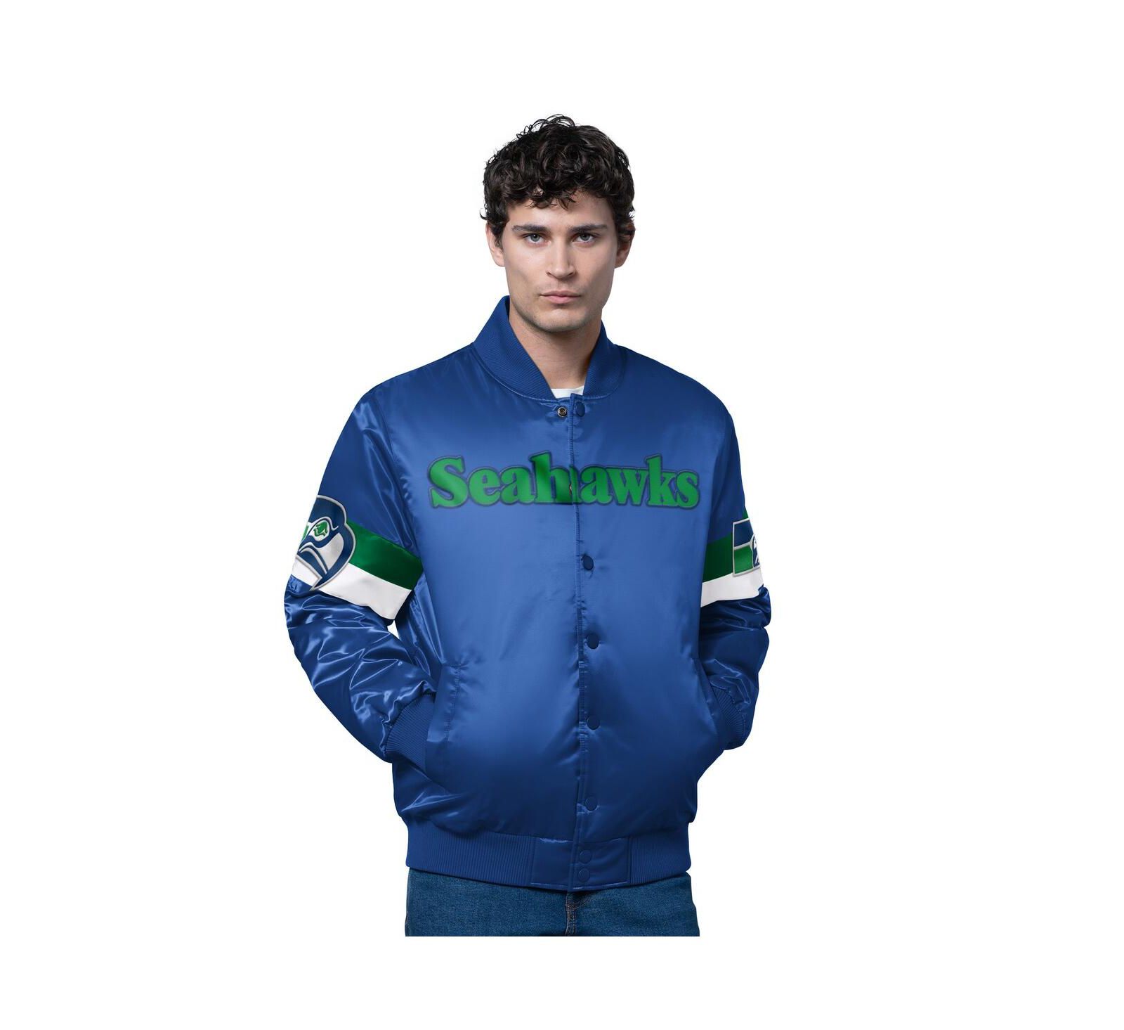 Мужская куртка Starter Royal Seattle Seahawks Triple Option Satin Varsity Vintage Logo Full-Snap