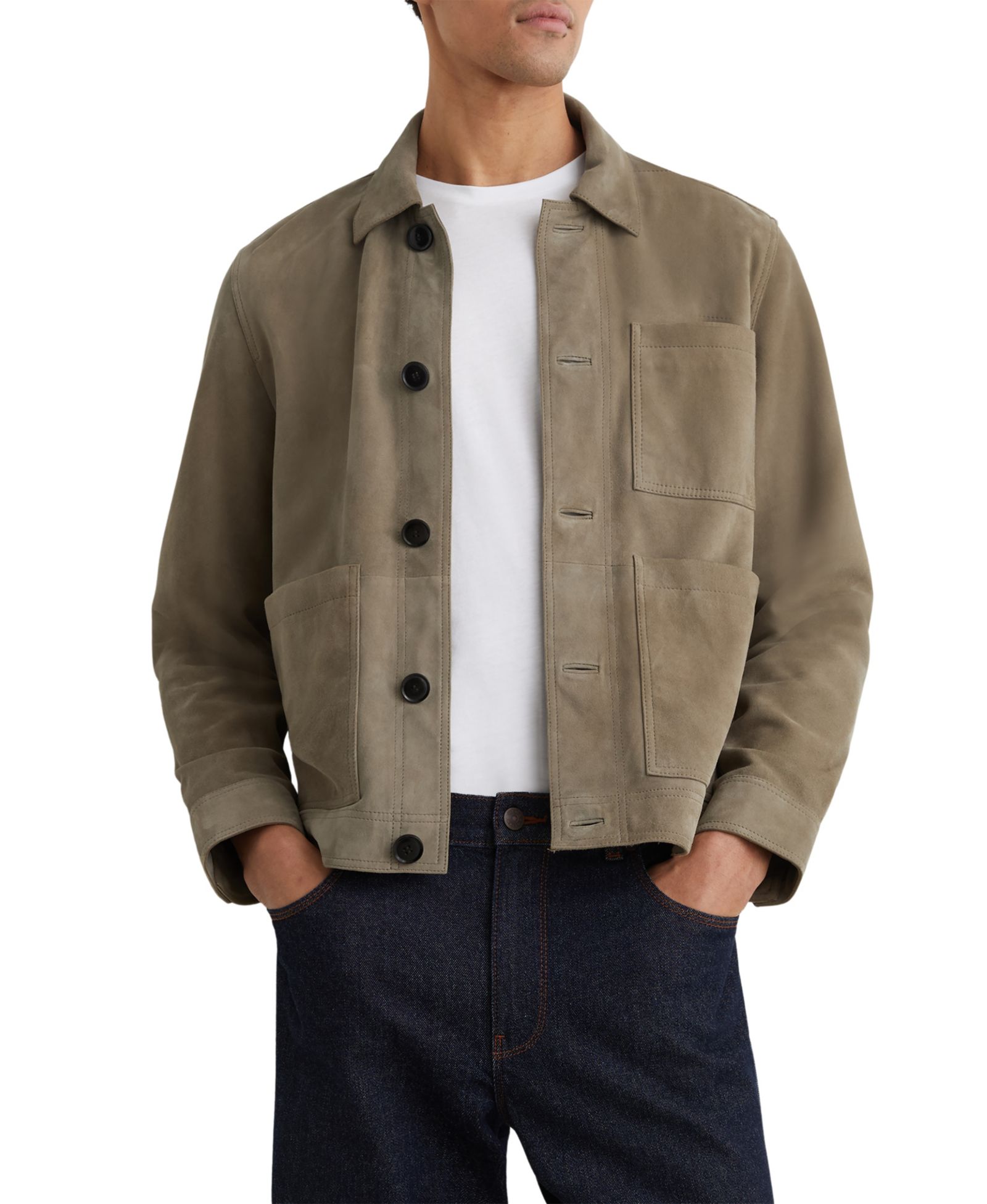 REISS Men's Danny Suede Patch-Pocket Worker Jacket