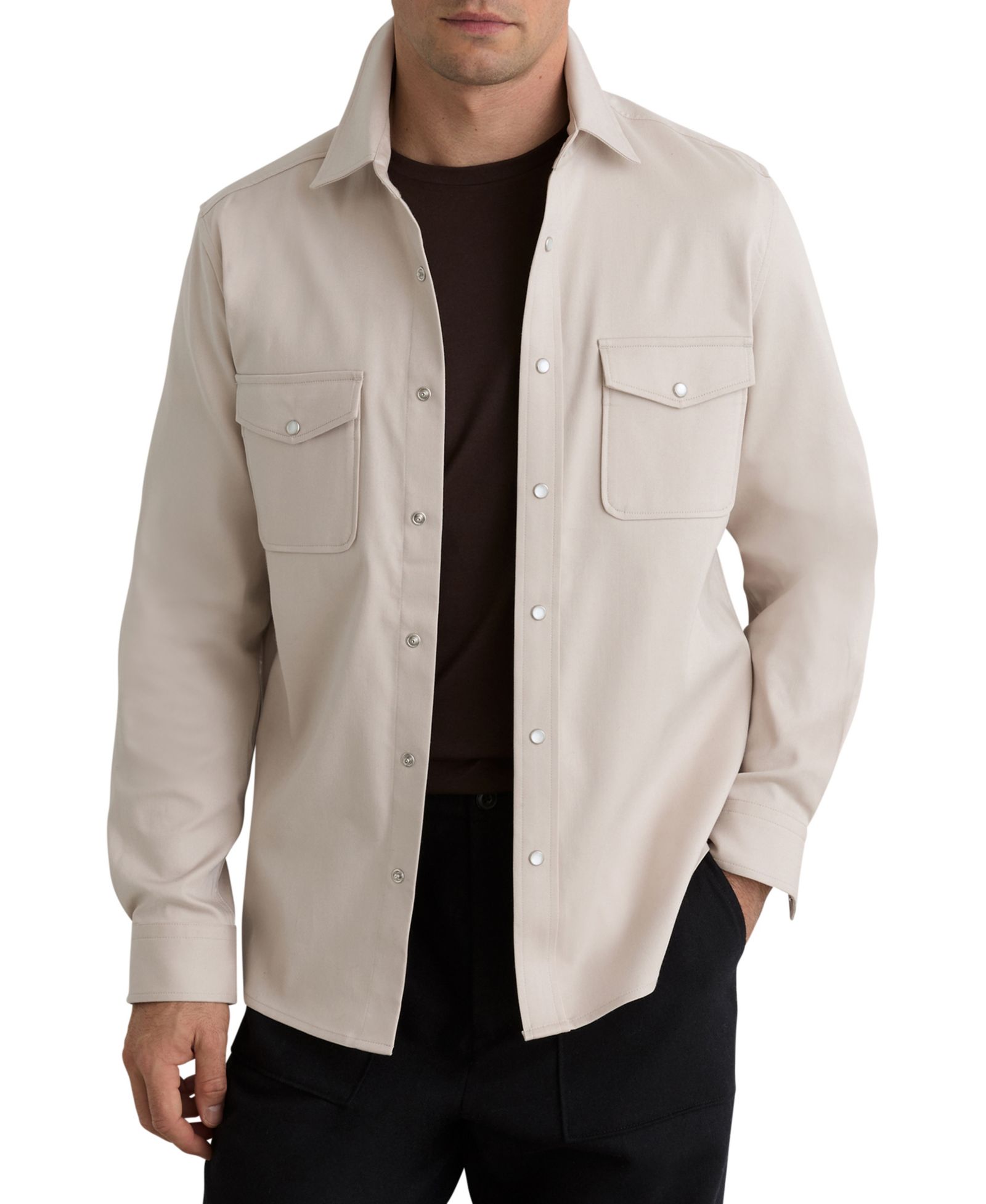 REISS Men's Mcrae Cotton-Twill Twin-Pocket Stretch Overshirt