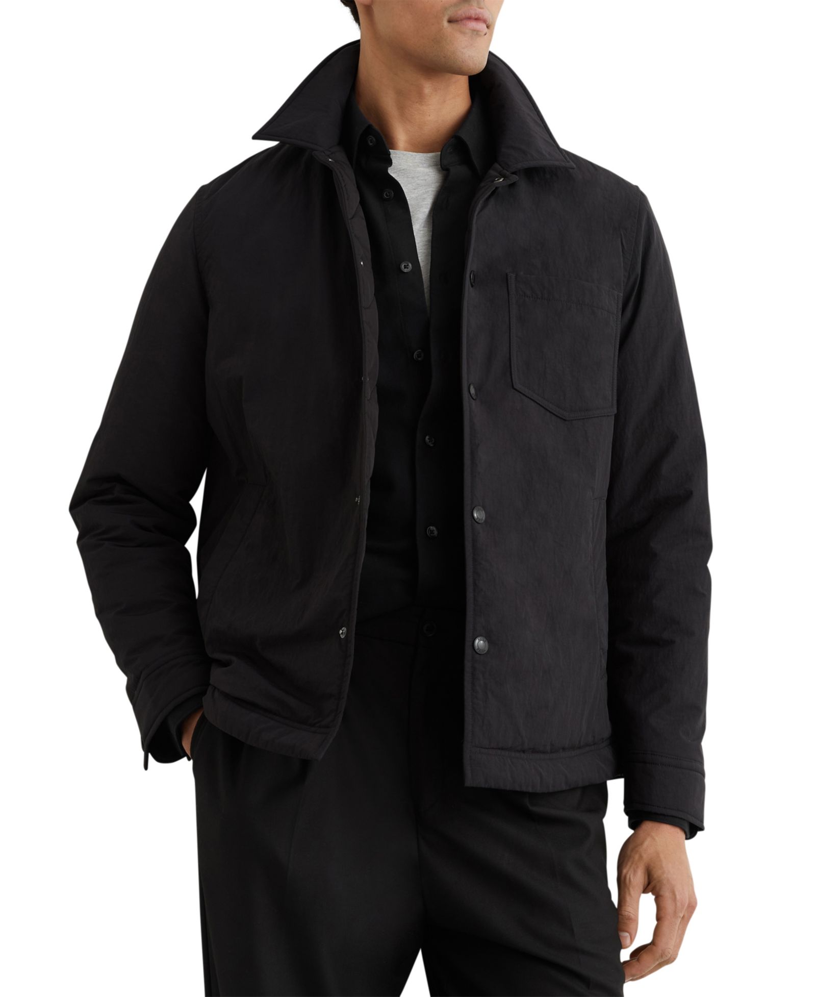 REISS Men's Vasey Quilted Press-Stud Overshirt