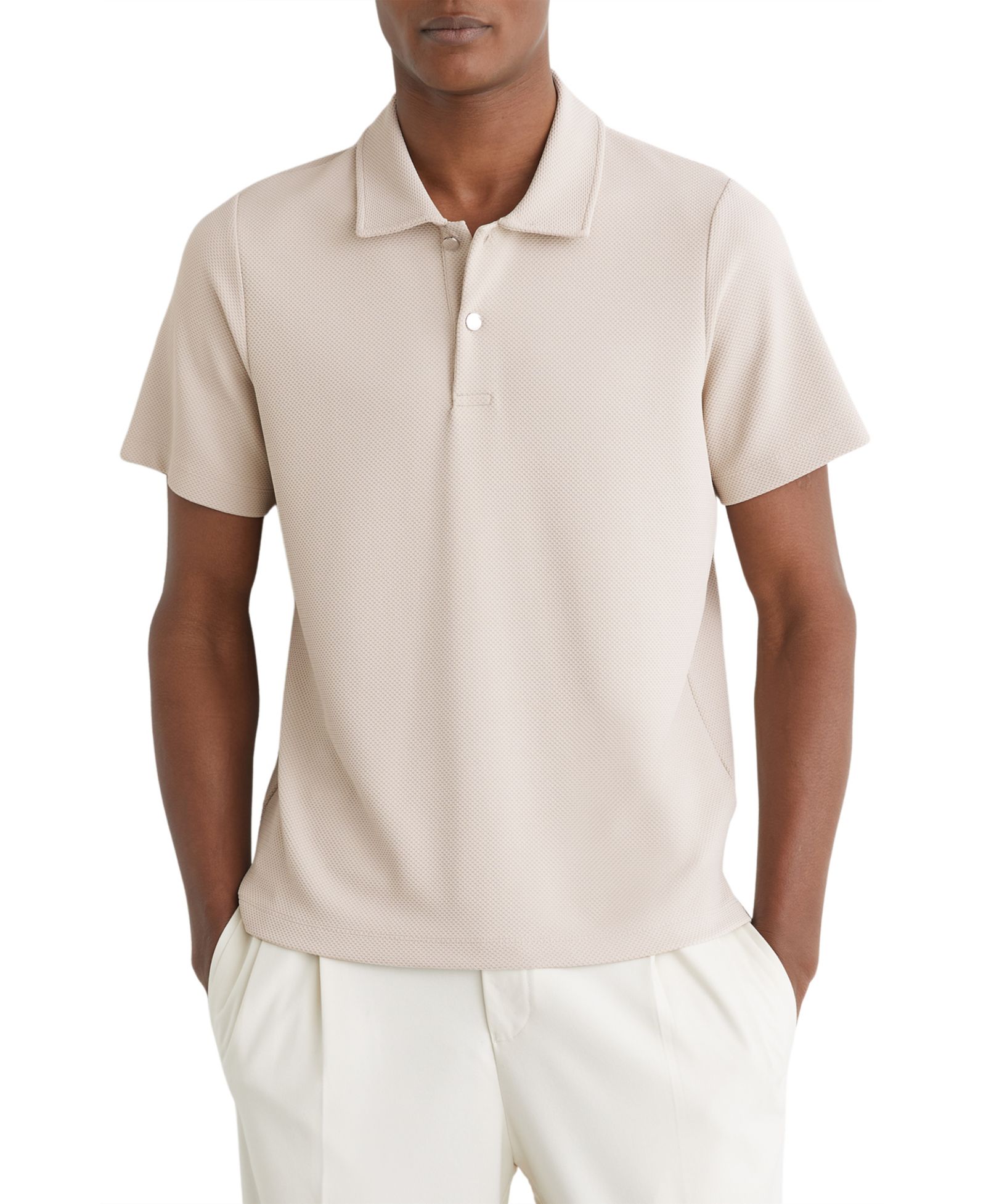 REISS Men's Kennedy Textured Half-Button Polo Shirt