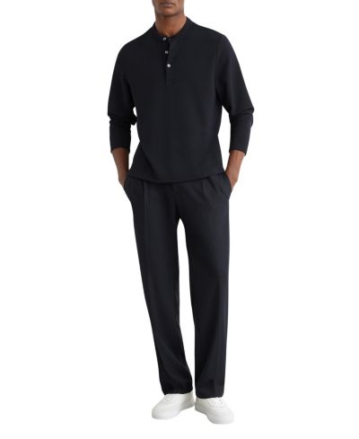 REISS Men's Salvator Textured Long-Sleeve Henley T-Shirt