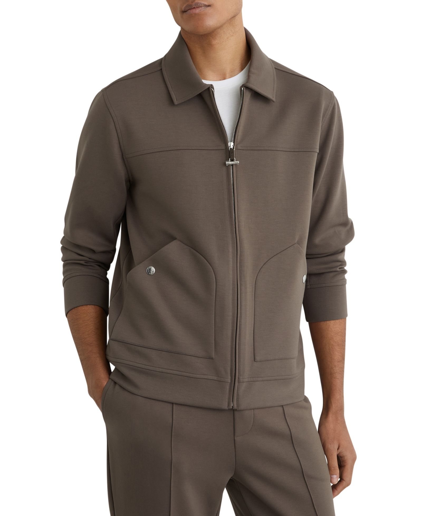 REISS Men's Newland Premium Interlock Zip-Through Overshirt