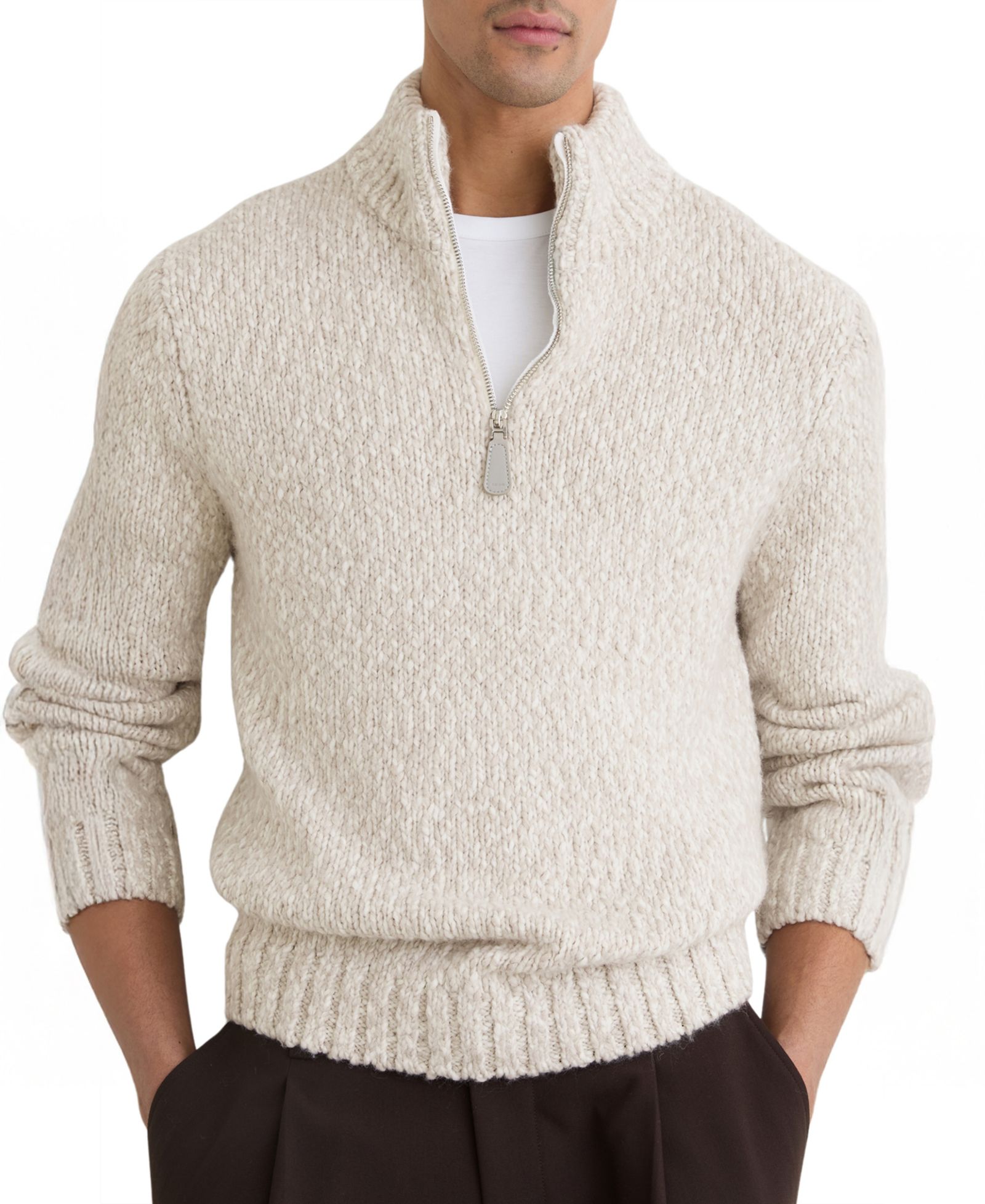 REISS Men's Seb Marled Half-Zip Knitted Jumper with Wool