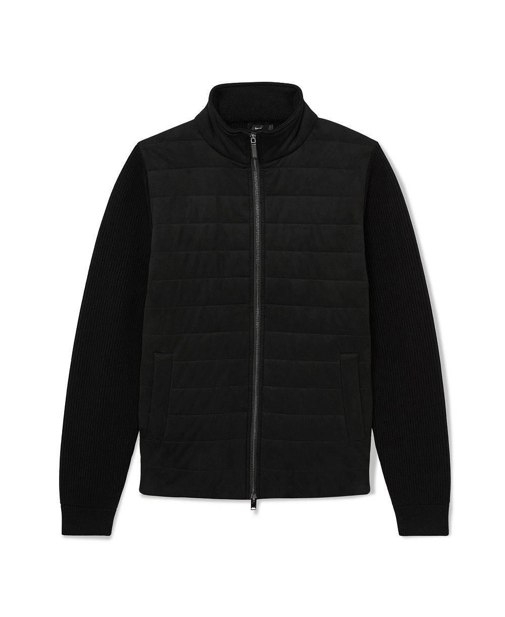 REISS Men's Bram Zip Through Funnel Quilted Hybrid Jacket
