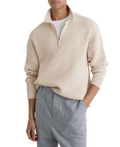 Мужской поло-свитер REISS Prop Cotton-Blend Rib с полумолнией