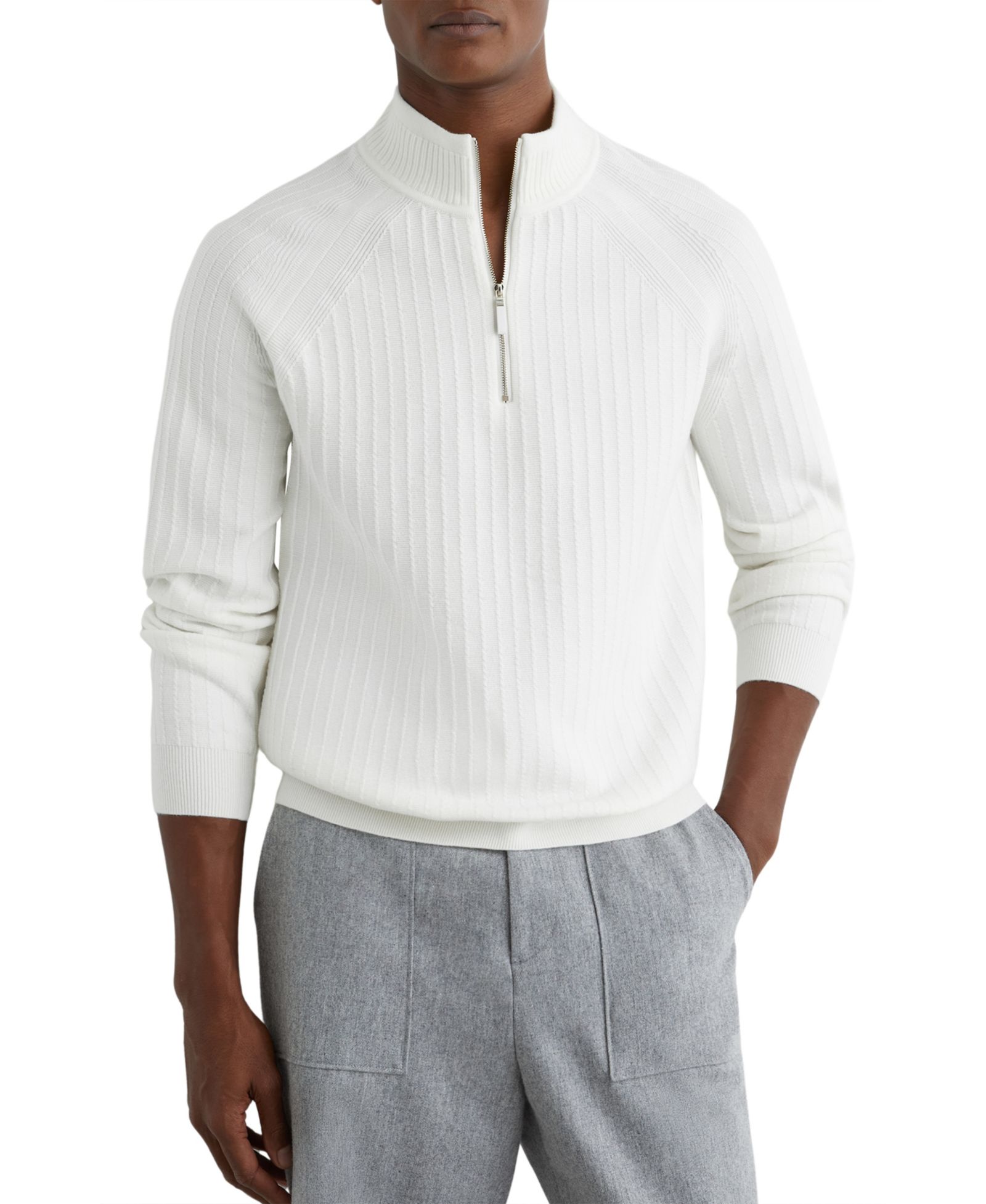 REISS Men's Aldershot Textured-Knit Half-Zip Wool Sweater