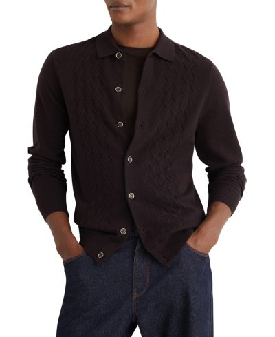 REISS Men's Gideon Wool Stitch-Detail Button Sweater