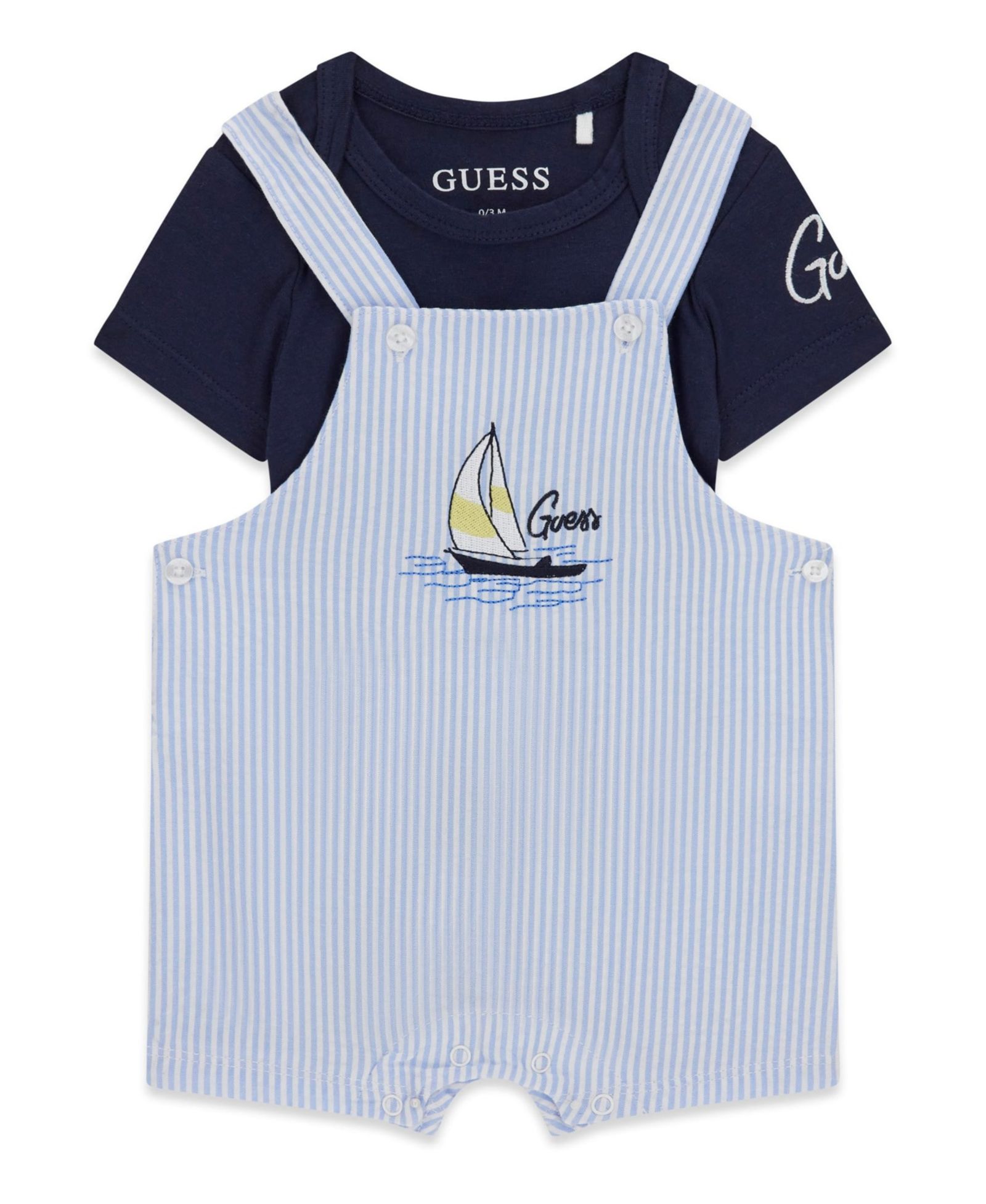 GUESS Baby Boys' Short-Sleeve Bodysuit and Seersucker Shortall, 2-Piece Set