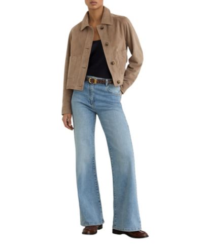 REISS Women's Suede Cropped Trucker Jacket