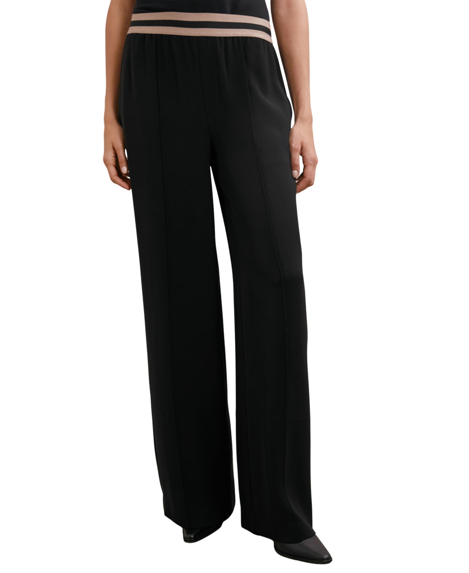 REISS Women's Sonnie Elasticated-Waist Wide-Leg Pants