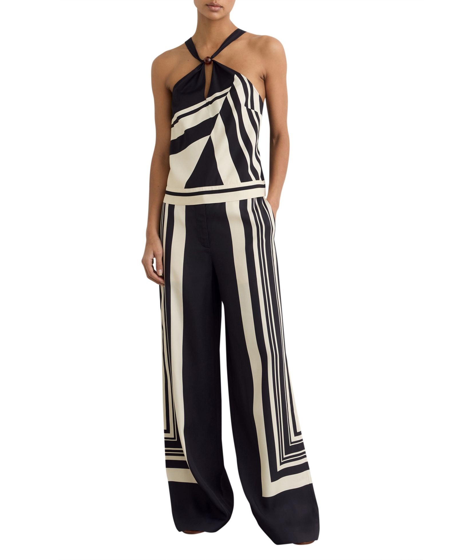 REISS Women's Wide-Leg Scarf-Print Trousers