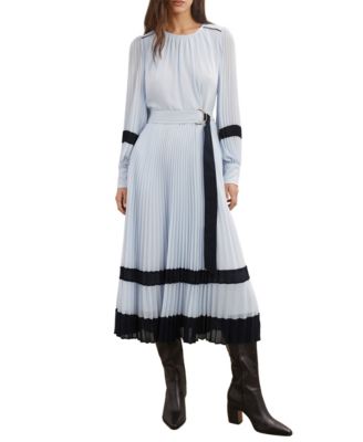 REISS Women's Tori Colour-Block Pleated Midi Dress