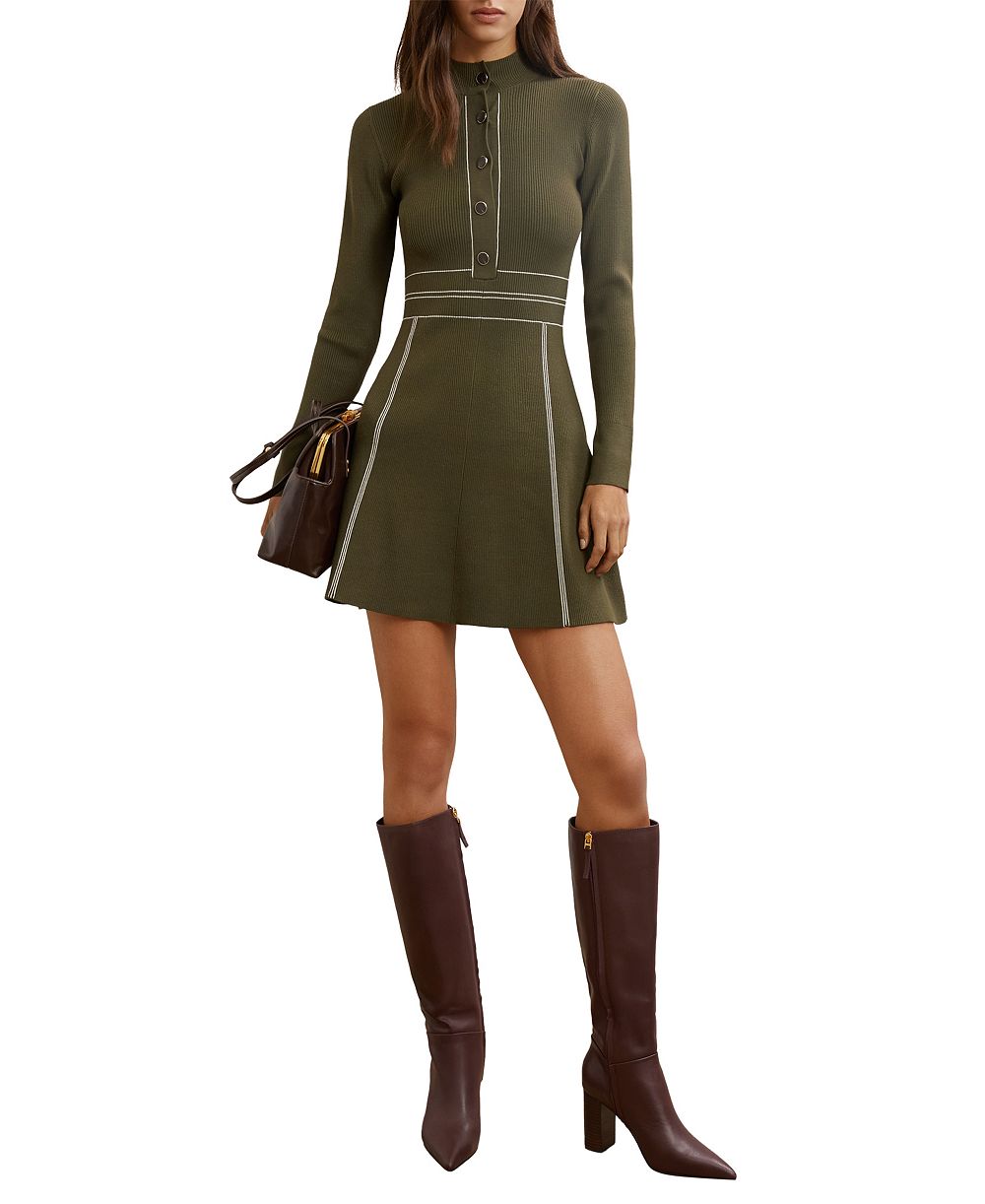 REISS Women's Alex Mock-Neck Long-Sleeve Rib-Knit Mini Sweater Dress