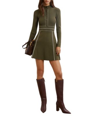 REISS Women's Alex Mock-Neck Long-Sleeve Rib-Knit Mini Sweater Dress