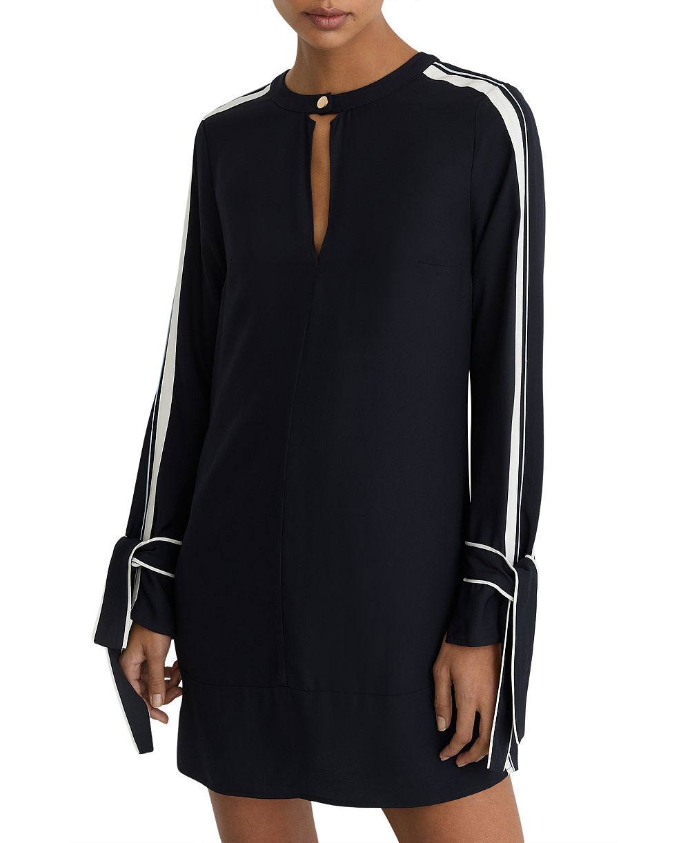 REISS Women's Tammy Long-Sleeve Mini Shift Dress with Contrast Tipping