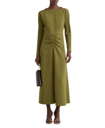 REISS Women's Adriana Ruched Long-Sleeve Midi Dress