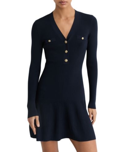 REISS Women's Knitted Button-Detail Mini Dress