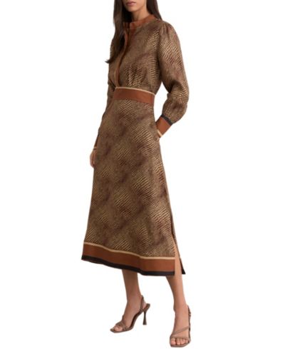 REISS Women's Leia Animal-Print Midi Shirt Dress