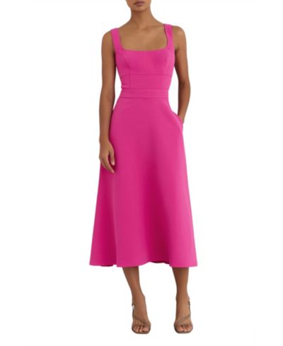 REISS Women's Dina Waisted Cut-Out Twill Midi Dress