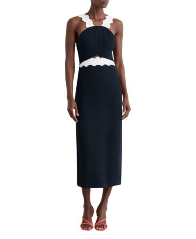 REISS Women's Dillon Contrast Wave-Trim Fitted Midi Dress