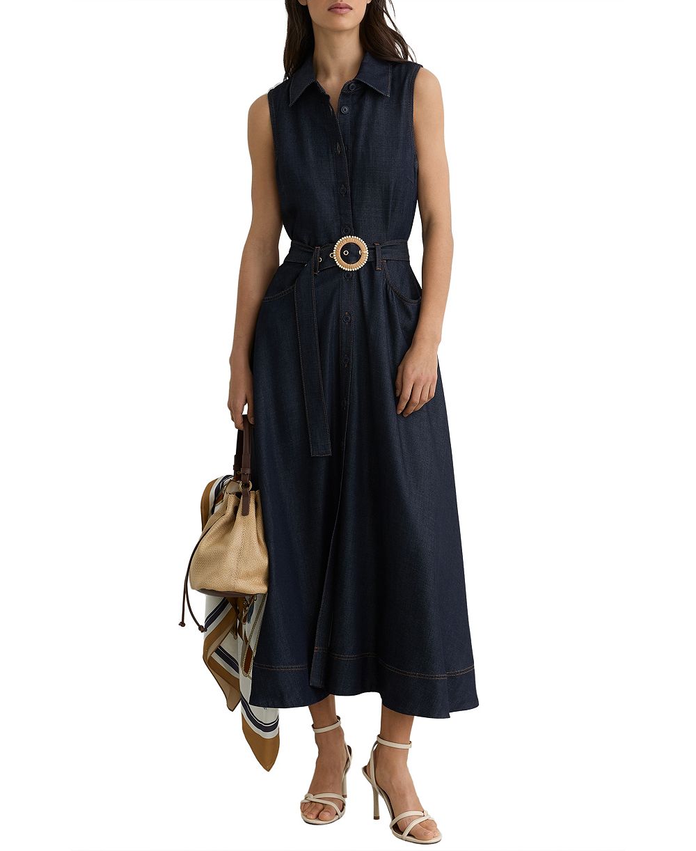 Платье-миди REISS Женское Button-Front Belted Denim