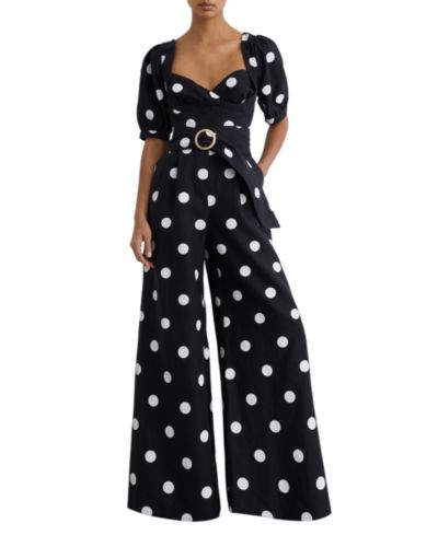 REISS Women's Brook Linen Polka-Dot Wide-Leg Jumpsuit