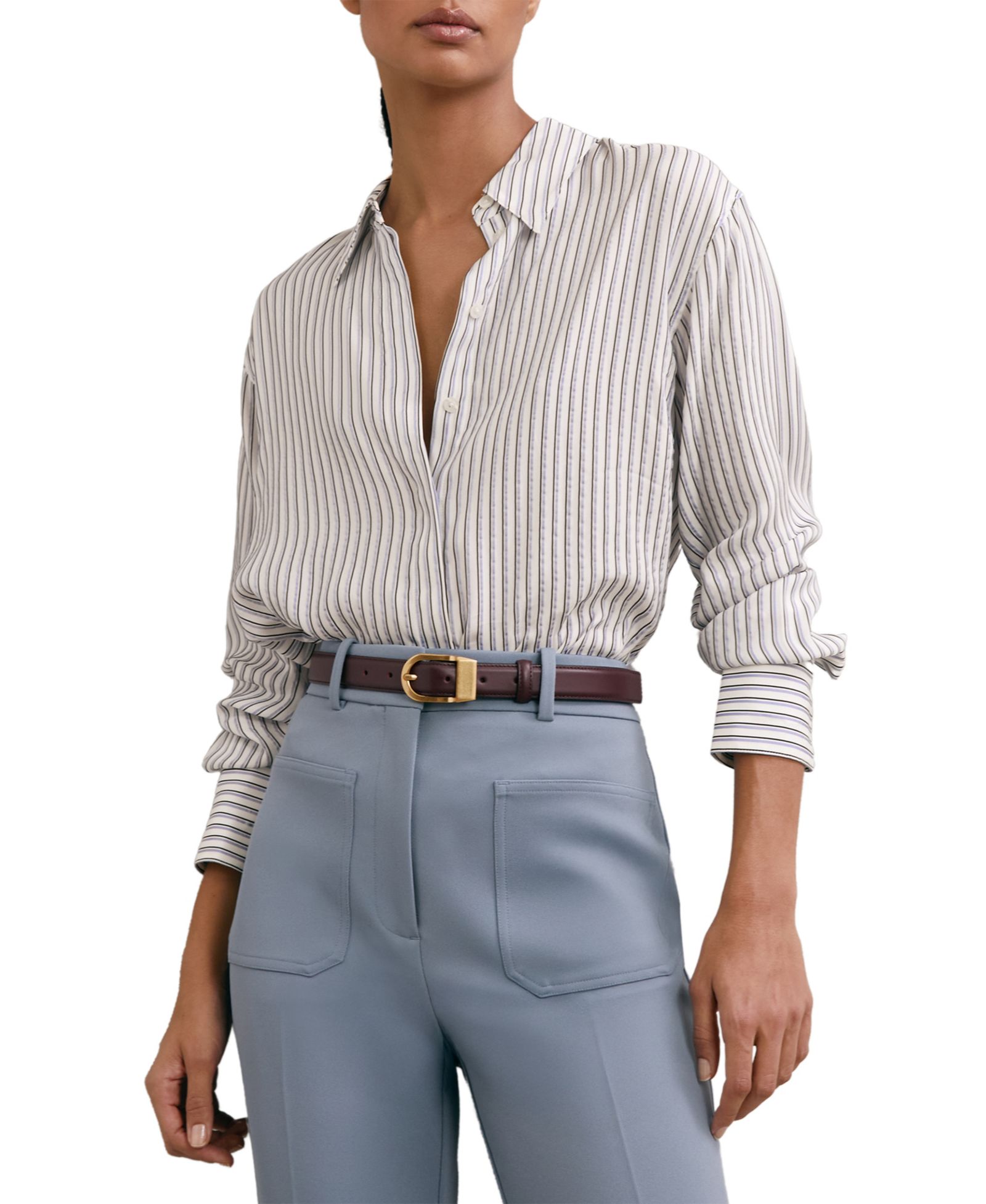 REISS Women's Annika Stripe Concealed-Placket Shirt