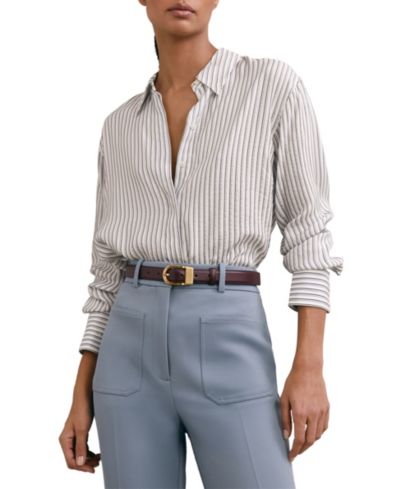 REISS Women's Annika Stripe Concealed-Placket Shirt