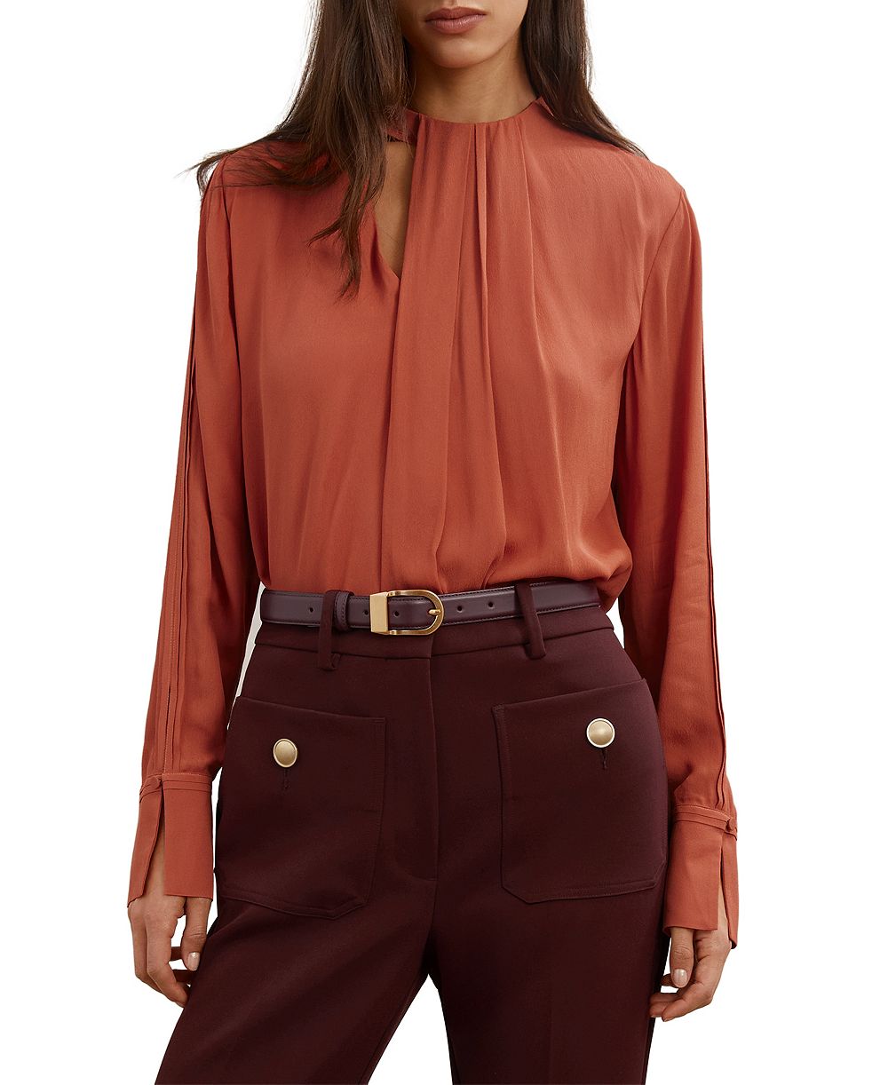 REISS Women's Marta Asymmetric-Drape Blouse