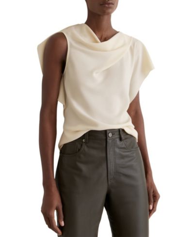 REISS Women's Natalie Asymmetric Drape-Neck Top