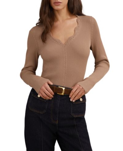 Женский топ REISS Women's Lara Crochet-Trim Rib-Knit
