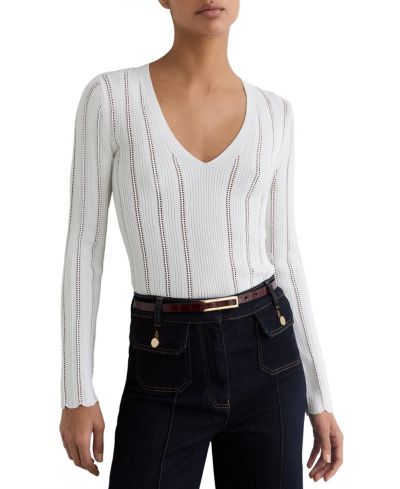 REISS Women's Loui Open-Stitch V-Neck Jumper