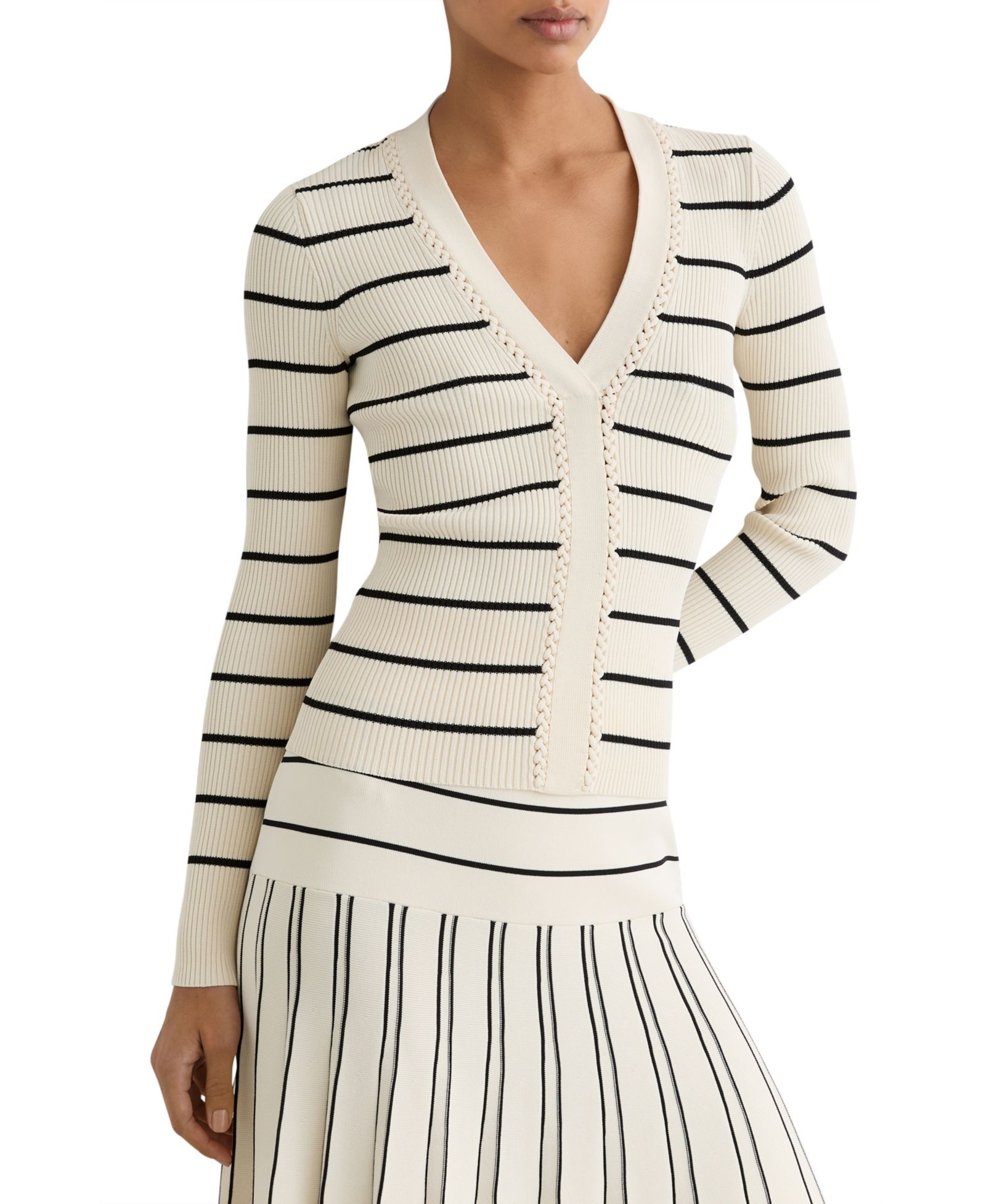 Топ REISS Women's Lauralee Stripe Craft-Stitch Rib-Knit