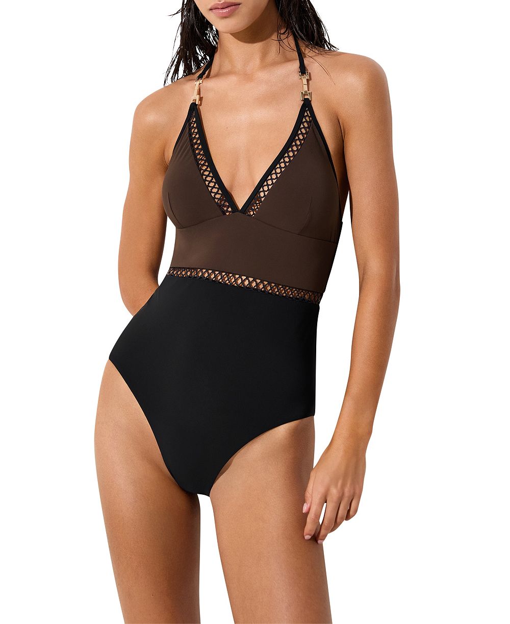 Женский цельнокроеный купальник REISS Ray с глубоким вырезом,halter-воротником и утяжкой живота