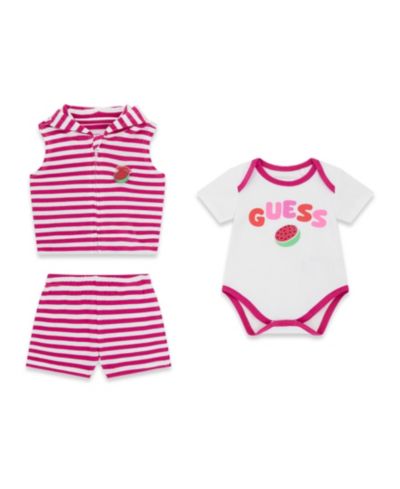 Комплект GUESS Baby Girls' Hooded Vest, Short-Sleeve Bodysuit, and Shorts, 3-Piece Set